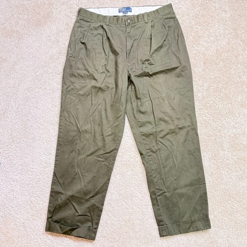 Polo Ralph Lauren Hammond Pant Mens 38x30 Olive Green Pleated Cuffed Chinos  VTG